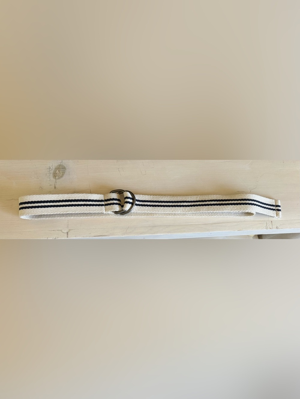 NWOT Off White Canvas Webbing Belt with Blue Stripes In Size 18
